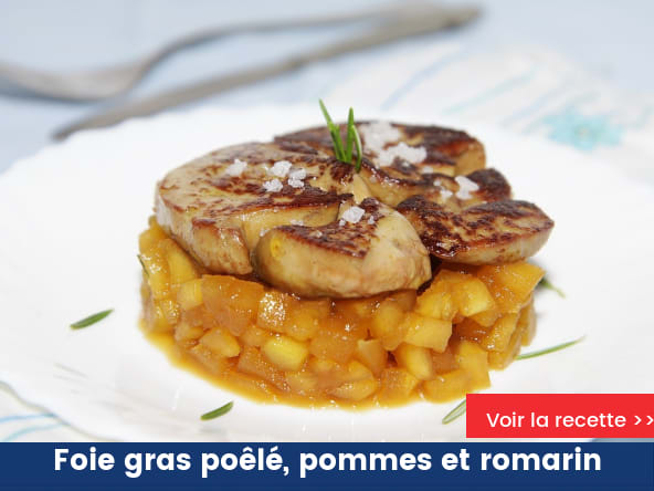 Foie gras poêlé, pommes caramélisées et romarin